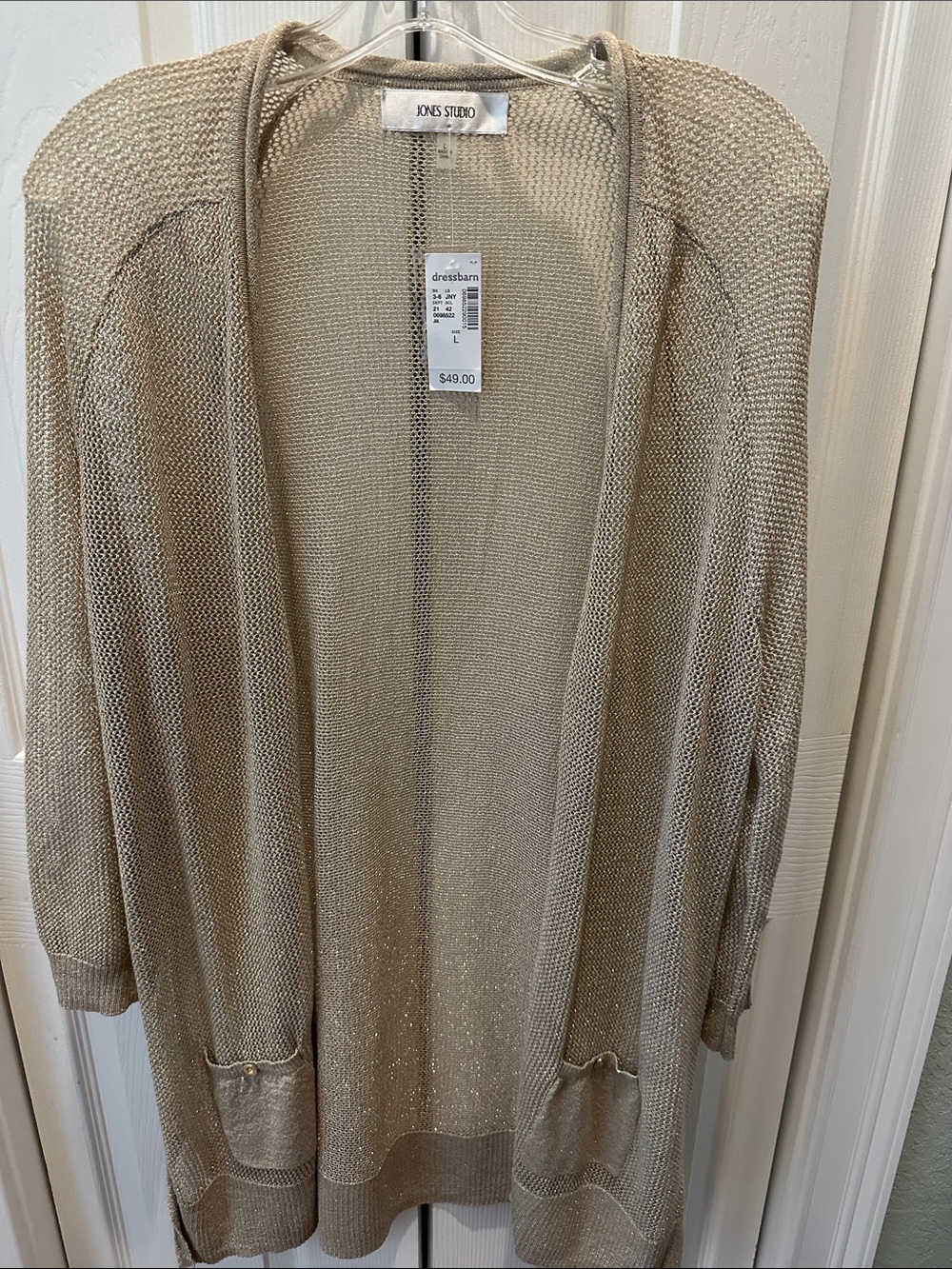 Jones Studio Gold Sparkle Open-Front Knit Cardigan